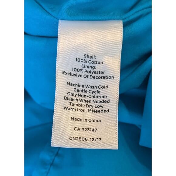 Talbots Turquoise Embroidered Sateen Fit & Flare Tie Waist Dress Size 6p - Picture 5 of 9